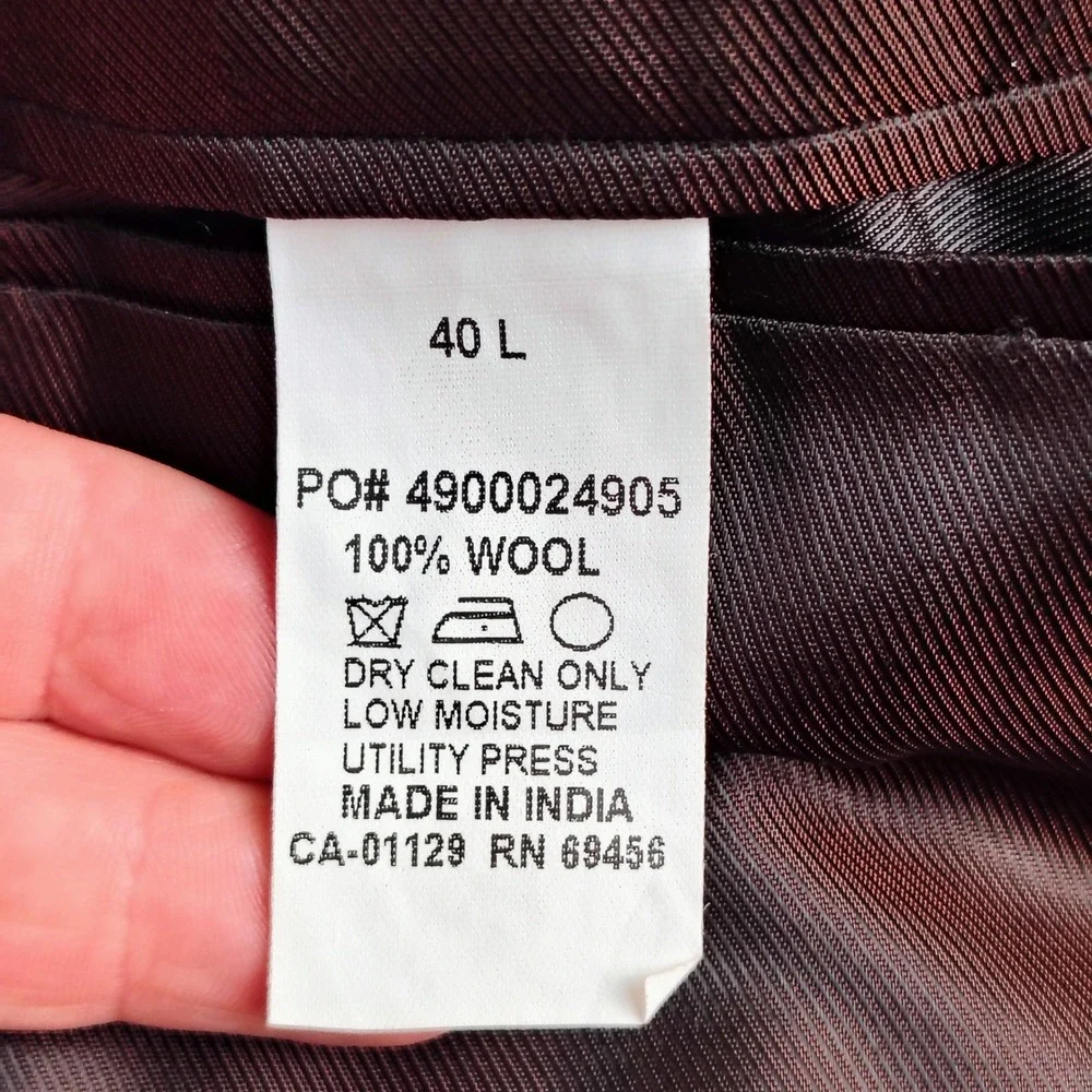 Calvin Klein Mens 42R Suit Brown Sharkskin Two Button Formal Business Wear